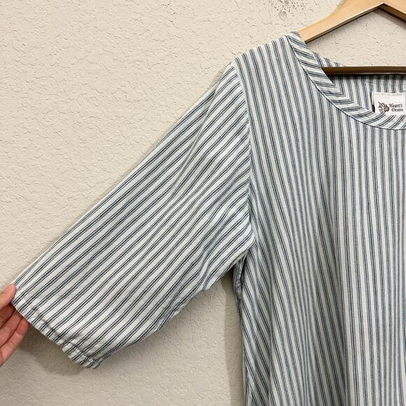 HEART'S DESIRE by Mary Grace Linen Top White Blue Striped Lagenlook - Picture 5 of 12